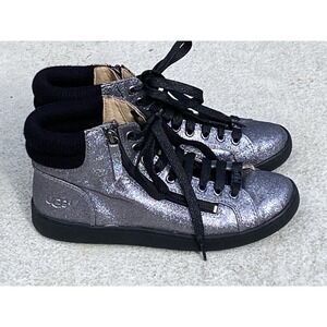 UGG Olive Glitter High-Top Sneaker Womens‎ Size 8.5 Gray Silver zipper Lace Up